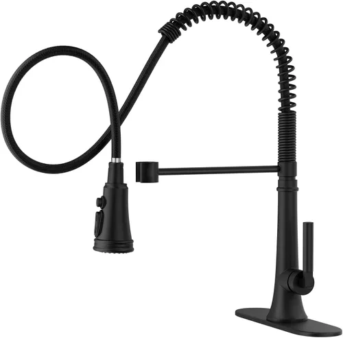 Vista 14 de BWE Grifo de cocina, grifo de fregadero de cocina con rociador extraíble, grifo de arco alto de una sola manija en negro y oro cepillado con 3 modos