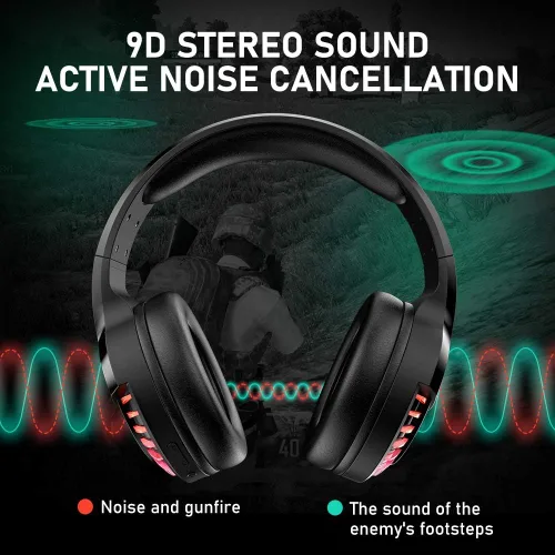 Vista 3 de Auriculares inalámbricos Bluetooth con cancelación de ruido, micrófono de sonido estéreo de alta fidelidad, almohadilla de proteína de graves