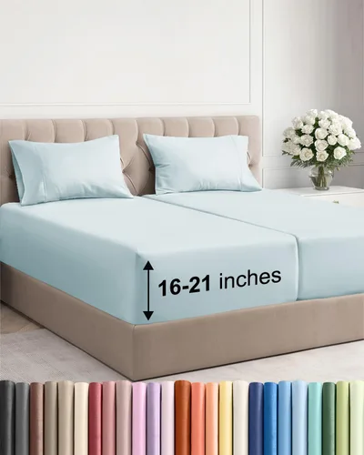 Vista 47 de Juego de sábanas tamaño Queen con bolsillos extra profundos, sábanas transpirables y refrescantes de 4 piezas, ropa de cama de lujo para hotel