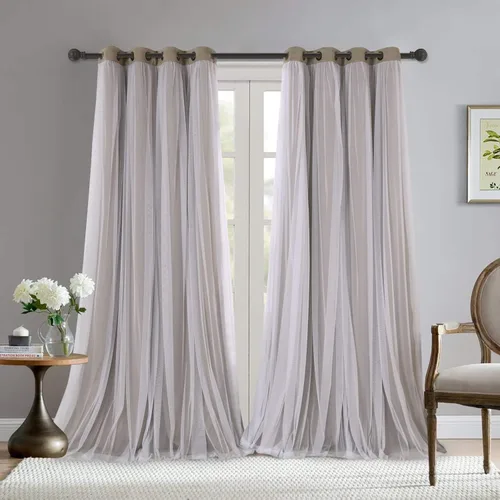 Vista 36 de BONZER Cortinas opacas con superposición transparente, mezcla y combina paneles de ventana de doble capa con aislamiento térmico para sala de estar
