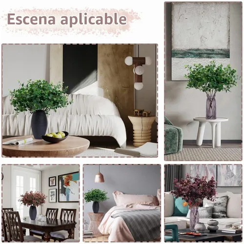 Vista 6 de 3 piezas de plantas artificiales de seda, hojas de eucalipto de 29 pulgadas, ramas de eucalipto, decoración de arreglos florales, plantas