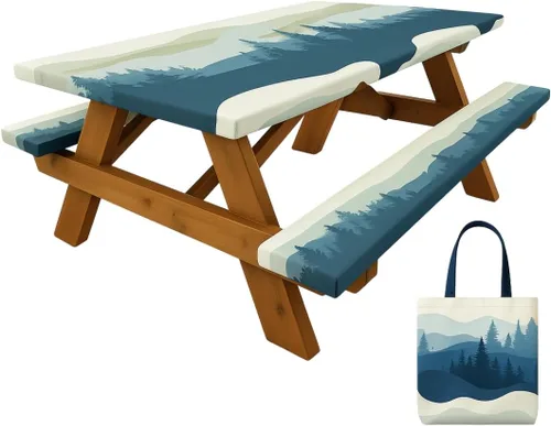 Vista 16 de RNOONY Cubierta de Mesa de Picnic de Vinilo Ajustable con Fundas de Banco y Bolsa, Mantel de 6 pies para Exteriores Impermeable y Resistente al