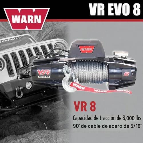 Vista 3 de WARN VR EVO 8 - Cabrestante eléctrico de servicio estándar para Jeeps de 2 puertas y SUV ligeras, 12V CC, capacidad de tracción de línea de 8,000