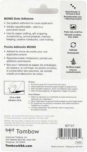 Vista 7 de Tombow 62147 MONO - Aplicador de puntos adhesivos. Cinta fácil de usar para una variedad de usos, multicolor