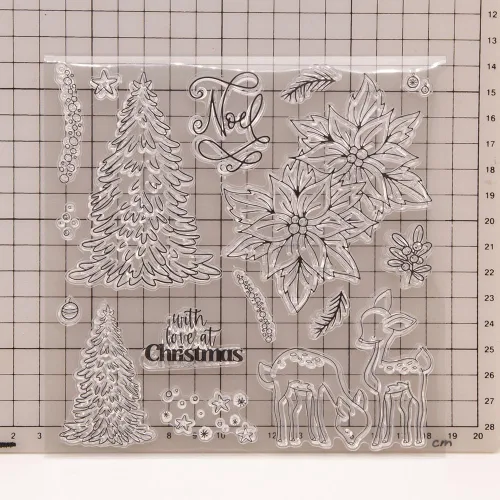 Vista 2 de Sellos transparentes para árbol de Navidad y flor de pascua, de silicona, para hacer tarjetas de felicitación navideñas, manualidades, álbumes