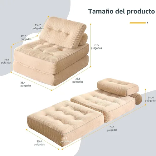 Vista 2 de Afuson Silla Cama Plegable, Sofá Cama Futón, Sofá de Piso para Adultos, Silla Cama para Sala de Estar, Sofá de Descanso, Sofá Cama Convertible