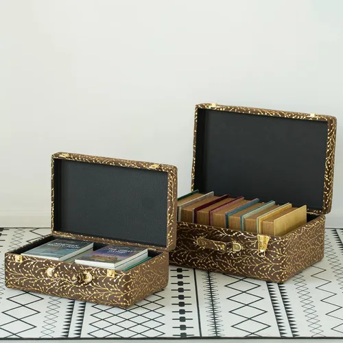 Vista 5 de Vintiquewise Juego de 2 maletas decorativas de terciopelo copetudo, color marrón