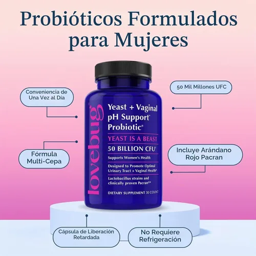Vista 5 de LOVEBUG Probióticos para mujeres con Pancran® - Probiótico multi-cepa que apoya el equilibrio de IVU, BV, olor y pH - Probióticos vaginales