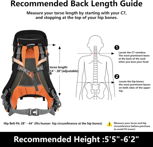 Vista 4 de Mochila de senderismo 30+5L para mujeres Mochila impermeable para acampar Negro