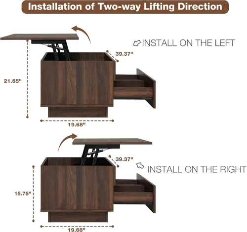 Vista 8 de HOMMPA Mesa de centro moderna con tapa elevable con almacenamiento para sala de estar, mesa de centro LED, mesa de comedor de madera con 2 cajones