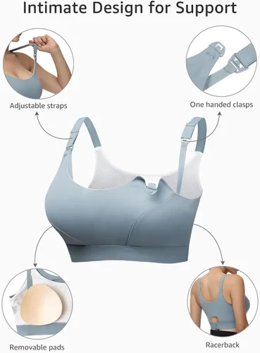 Vista 5 de HOFISH Nursing Bras for Breastfeeding Nursing Sports Bra with Support Racerback Maternity Bra Medium Impact
