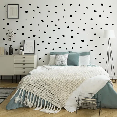 Vista 2 de Decalcomania - Calcomanías de pared con puntos negros irregulares, juego de 216 calcomanías de pared de puntos de dálmata pequeños para aula