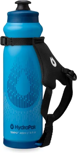 Vista 8 de HydraPak Tempo Pro 400ml - Botella de mano para correr y exprimir para hidratación en entrenamiento y día de carrera con correa removible Negro