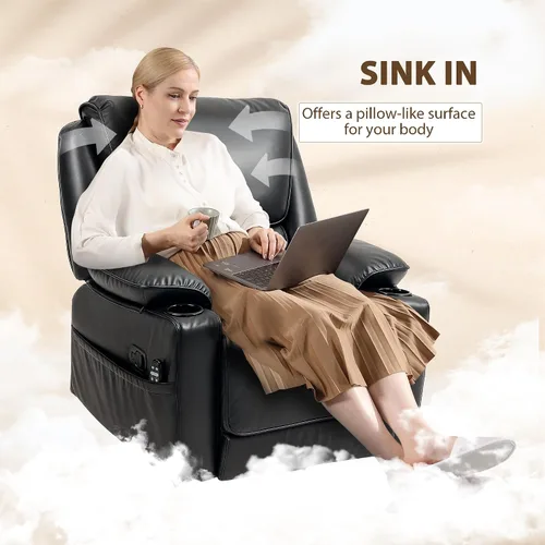 Vista 7 de HOMCOM Silla reclinable giratoria con masaje por vibración y calor, silla ergonómica de gran tamaño con piel sintética, control remoto, reposapiés