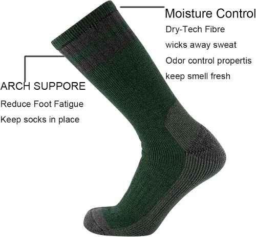 Vista 2 de CEREBRO Calcetines de lana merino para hombre, calcetines acolchados a media pantorrilla, que absorben la humedad, calcetines de senderismo