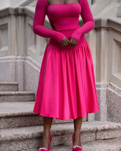 Vista 5 de The Drop sweetlikeoyin - Falda midi de tela rosa intenso para mujer