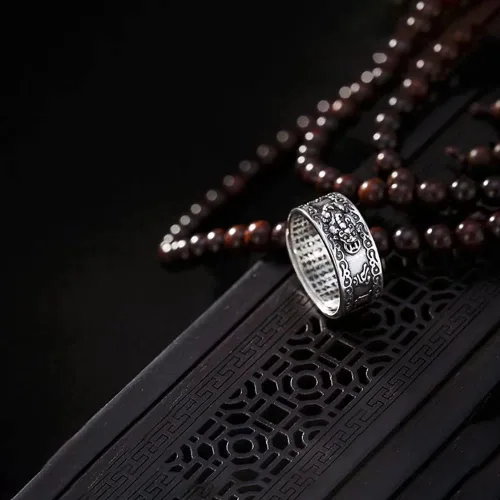 Vista 3 de Anillos de dragón PiXiu de Feng Shui para hombres y mujeres, anillo de la buena suerte para el éxito de la riqueza de plata esterlina anillos