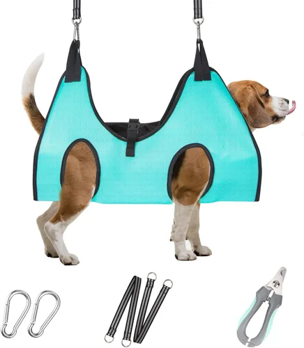 Vista 7 de Hamaca de aseo para mascotas para perros y gatos pequeños – Eslinga para recortar uñas con cortaúñas, lima de uñas y tijeras – Arnés de aseo