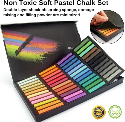 Vista 2 de Brusarth Juego de tizas pastel suaves no tóxicas para artistas profesionales, 48 colores pastel de tiza cuadrada para dibujar, mezclar, capas
