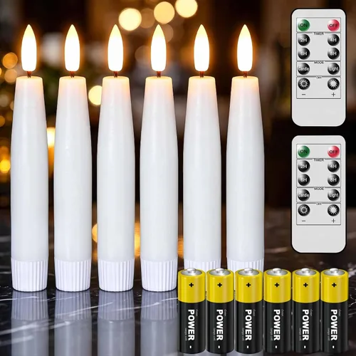 Vista 24 de GenSwin Flameless Taper Candles with Remote Timer, Real Wax LED Flickering Candlesticks Battery Operated 3D Wick for Wedding, Party, Home(Christmas