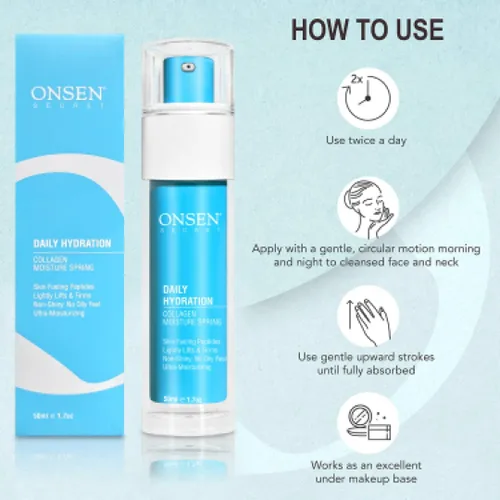 Vista 6 de Onsen Secret Loción hidratante antienvejecimiento orgánica de hidratación diaria crema de día y noche, crema facial antiarrugas, colágeno totalmente