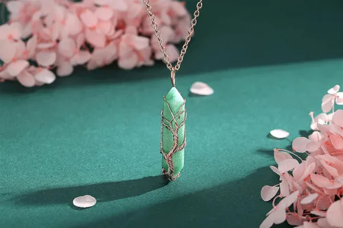 Vista 3 de MAIBAOTA Collar con colgante de cristal para mujer, collar de árbol de la vida, collar de piedras preciosas de cristal curativo de reiki natural