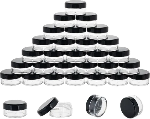 Vista 9 de 10 Gram 20 Unidades de Envases de Muestra, Pequeños Envases de Plástico con Tapa, Envases de Muestra Vacíos con Etiquetas y Mini Cucharas Negro