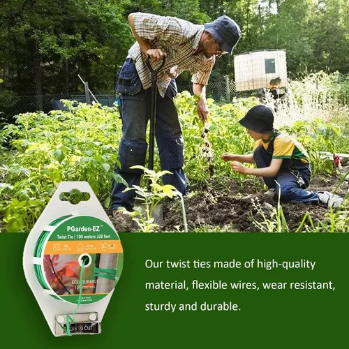 Vista 2 de Twist Ties - Lazos de jardín recubiertos de polietileno de 328 pies con cortador para jardinería, tomates, enredaderas y organización de cables