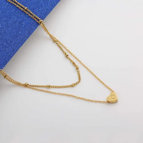 Vista 4 de Glimmerst Collar con inicial de corazón en capas para mujer, chapado en oro de 18 quilates, cadena de cuentas de acero inoxidable, collar