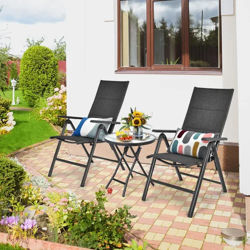 Vista 9 de GIANTEX Mesa auxiliar redonda plegable, mesa de patio con mesa de vidrio Semitransparente + Negro