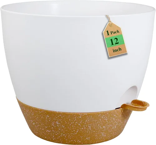 Vista 22 de Macetas de 8 pulgadas con riego automático, juego de 2 macetas de plástico con agujeros de drenaje de malla para plantas de jardín y flores, macetas