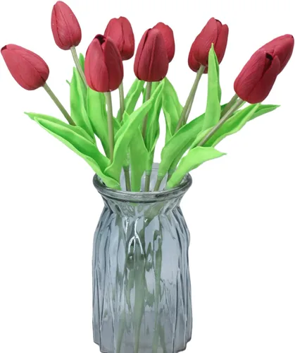 Vista 6 de Flores artificiales, 10 cabezas, mini tulipán artificial de tacto real para decoración del hogar, boda, fiesta, centro de mesa (negro)