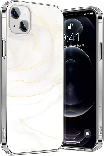 Vista 7 de SaharaCase - Funda de la serie Marble para iPhone 13 y iPhone 14 (2022) [parachoques a prueba de golpes] protección resistente, agarre Azul/Dorado