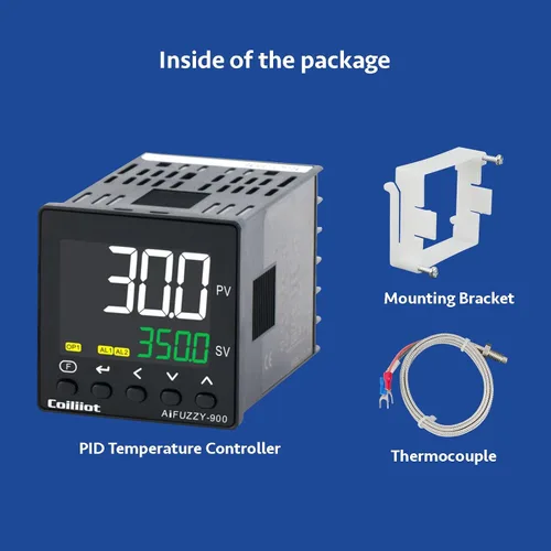 Vista 2 de Controlador de Temperatura PID, Coiliiot Voltaje AC100-240V, Pantalla LCD, Salida Dual de Relé y SSR, Salida Dual de Alarma, Termostato PID