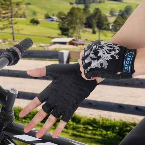 Vista 5 de Accmor Guantes de pesca para niños, guantes deportivos para niños, guantes de ciclismo para niños, guantes de medio dedo para ciclismo, camping