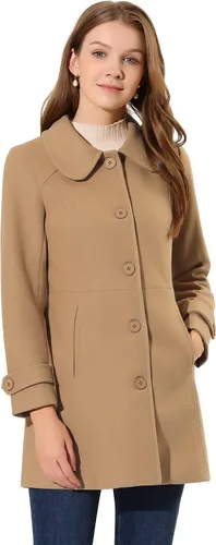 Vista 3 de Allegra K Abrigo largo con botones y cuello Peter Pan para mujer