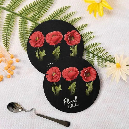 Vista 2 de visesunny Poppy Flower - Posavasos de piedra absorbente de humedad con base de corcho para protección de mesa para evitar daños en los muebles, 4