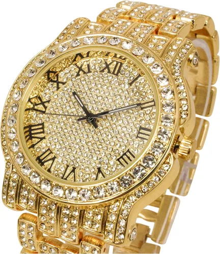 Vista 25 de Charles Raymond Bling-ed Out Ultimate Hip Hop Royalty Reloj para hombre con número romano de fácil lectura o indicadores de tiempo de diamantes