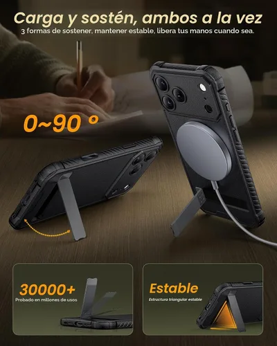 Vista 3 de Funda para iPhone 17 Pro, compatible con MagSafe, soporte integrado y botón de captura de control de cámara, protección de grado militar, funda