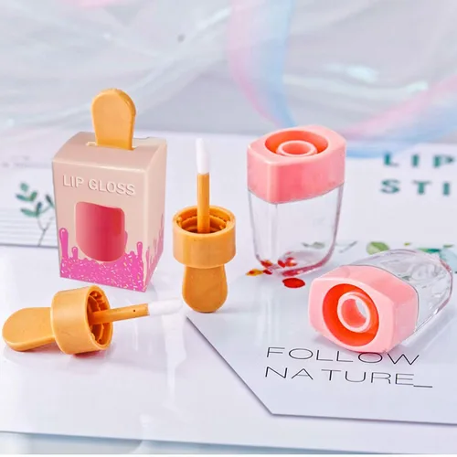 Vista 5 de Paquete de 15 cajas de brillo de labios rosas, tubos vacíos con forma de helado