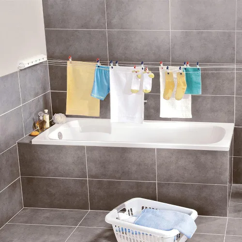 Vista 5 de Tendedero retráctil, líneas de ropa de interior, ajustable, 5 líneas, secadora resistente, cuerda de lavandería montada en la pared, estante
