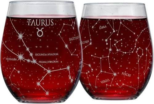 Vista 9 de Greenline Goods Juego de copas de vino sin tallo de cáncer del zodiaco grabado a mano, 15 onzas (juego de 2) - Cristalería con signo de astrología