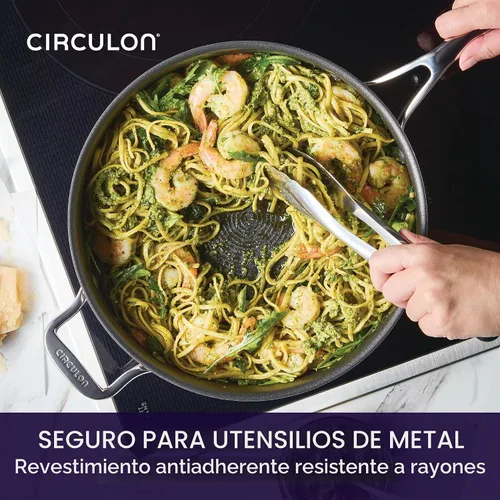 Vista 7 de Circulon C1 Series C1 - Utensilios de cocina de acero inoxidable revestido con tecnología ScratchDefense, sartén antiadherente de inducción con tapa
