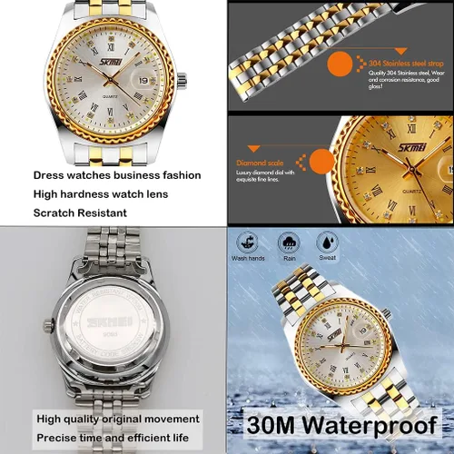 Vista 4 de SKMEI Watches for Couples Men and Women His and Hers Pair Watch Set Husband Wife Valentines Matching Wedding Gifts Classic Stainless Luxry Business