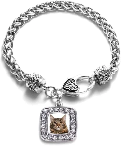 Vista 54 de Pulsera de dijes cuadrados de plata con joyería de circonita cúbica