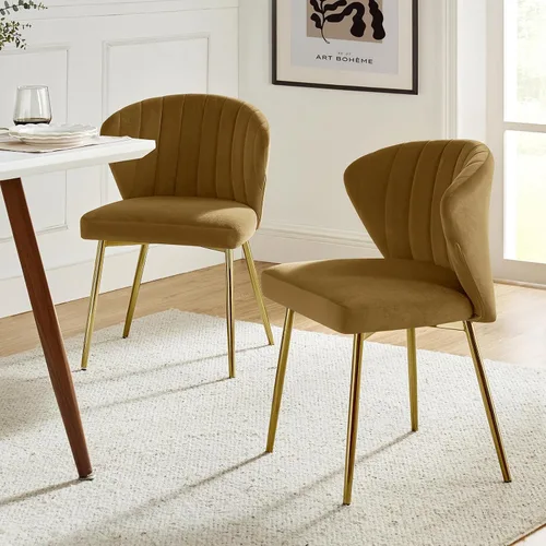 Vista 23 de TINA'S HOME Juego de 2 sillas decorativas, sillas laterales de terciopelo glamoroso con patas doradas, sillas de comedor tapizadas de mediados
