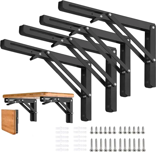 Vista 11 de Soportes plegables para estantes – 8 pulgadas, 2 piezas de metal resistente, soporte de estante plegable montado en la pared, ahorro de espacio