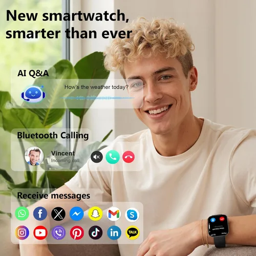 Vista 4 de Reloj inteligente para hombres y mujeres, llamadas Bluetooth, esfera AI, preguntas y respuestas AI, 1.85 pulgadas HD AMOLED reloj de fitness