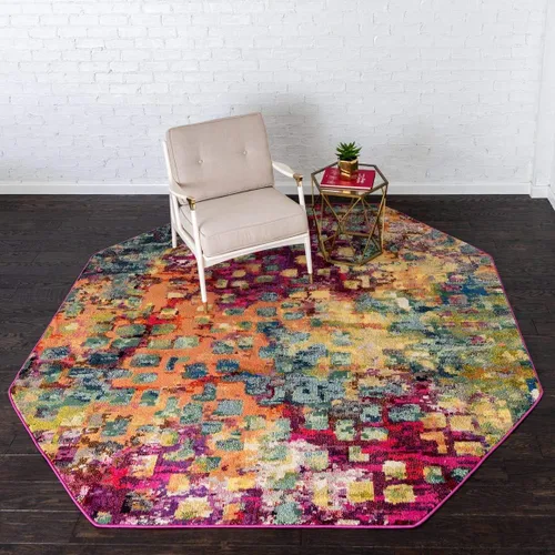Vista 25 de Unique Loom Jardin Collection - Alfombra moderna, vibrante, abstracta y colorida (rectangular de 2 x 3 pies, multi/azul)