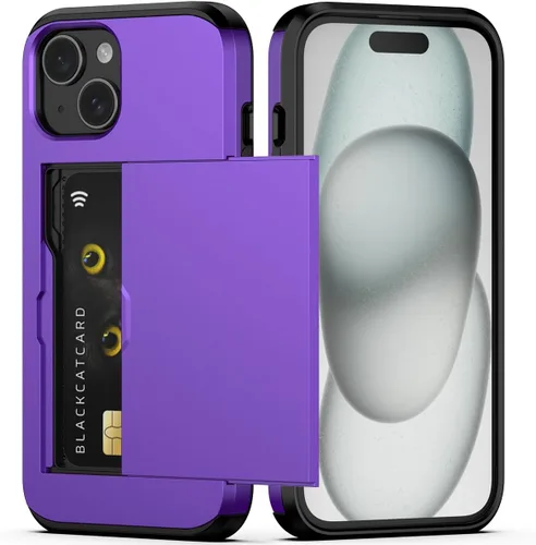 Vista 60 de Nvollnoe Compatible con iPhone 15 Funda con ranura para tarjetas, resistente, protectora de doble capa, a prueba de golpes, ranura oculta